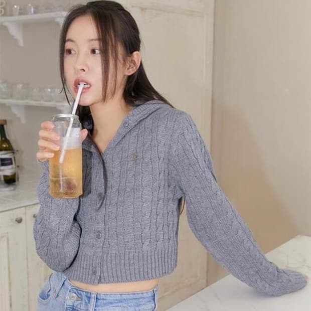 마가린핑거스 후디 케이블 니트 가디건 그레이