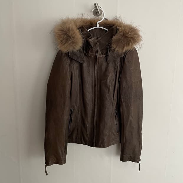 빈티지 퍼후디 레더 자켓