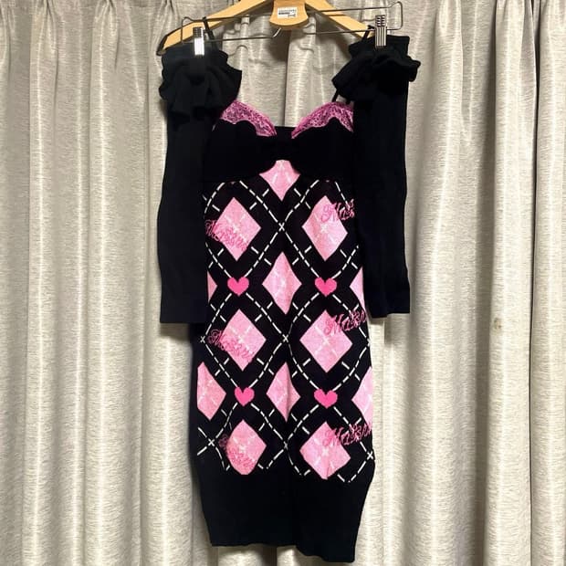 MA*RS 마즈 슈가글로스 레이스 리본 아가일 캐미솔 니트 원피스