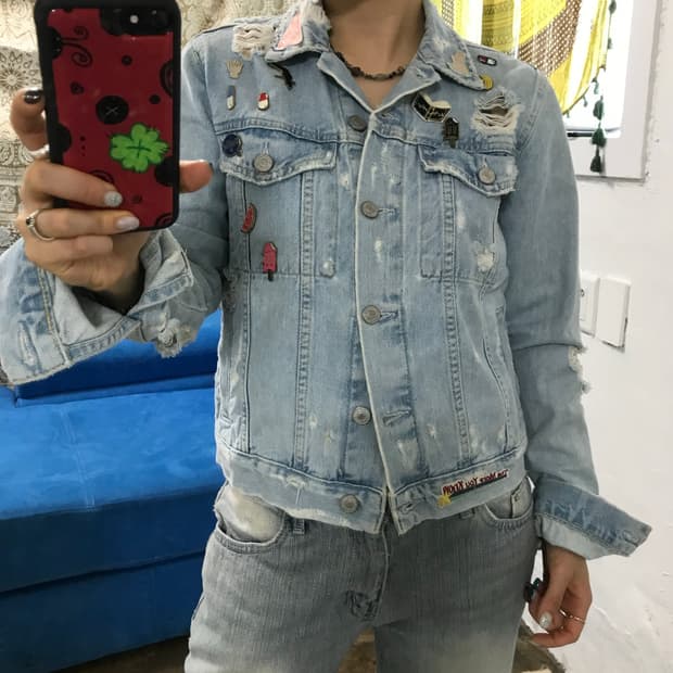 자라 여성 뱃지 디테일 데님 트러커 자켓 (Z1399)