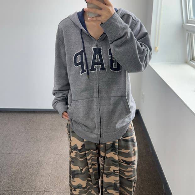 Gap 갭 네이비 로고 그레이 후드집업 