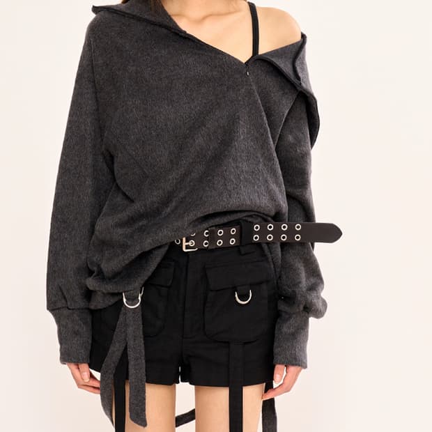 판영 헤어리 집플립 풀오버 니트