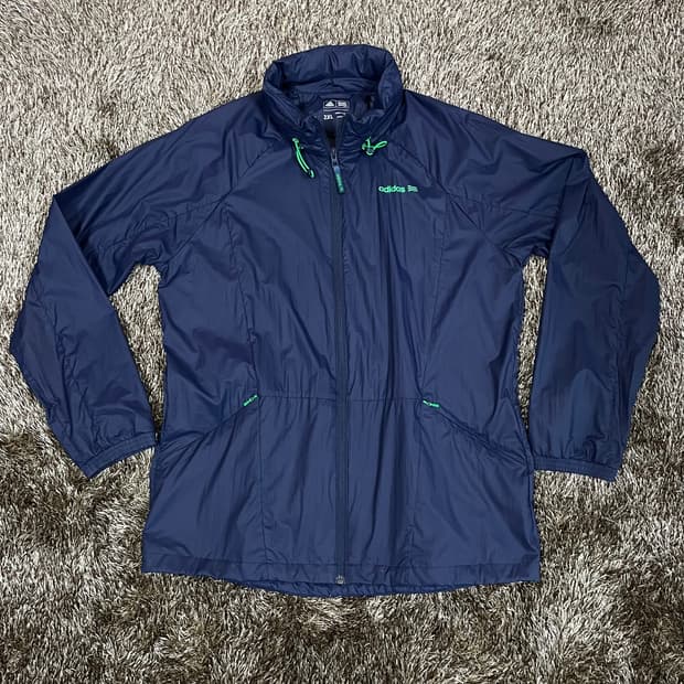 아디다스 adidas 네이비 로고 히든후드 경량 바람막이 2XL