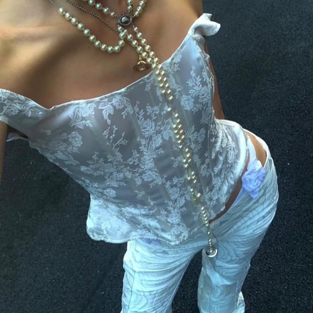 2000Archives White Piping Jacquard Pants