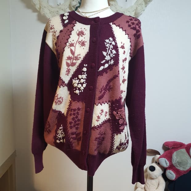 [모리걸] 빈티지 플라워 자수 가디건 일본빈티지