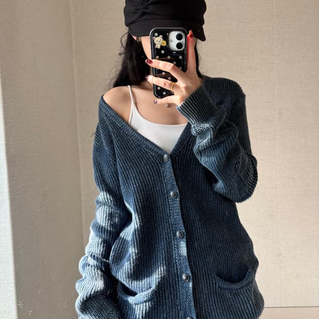 폴로 워시드 네이비 니트 가디건