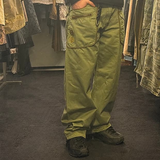 A.KURTZ 일본 밀리터리 워크 팬츠 멀티 포켓 카키 가죽 브라운 38