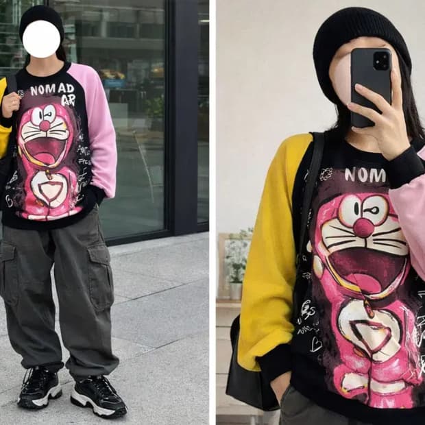 ARIAVIGA × UMHK 콜라보 그래픽 맨투맨/배색오버핏