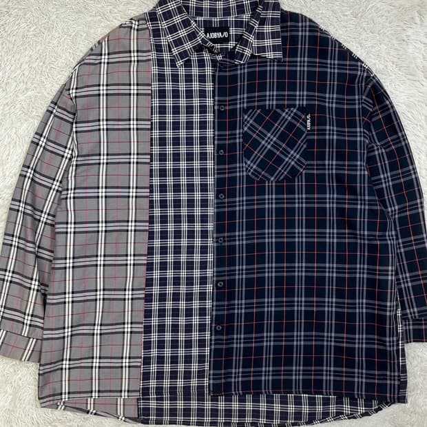 아조바이아조 오버핏 체크믹스 셔츠/#2642