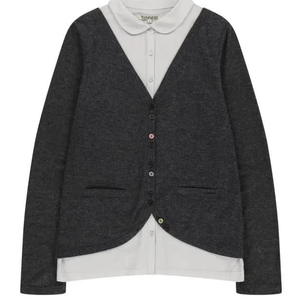 COYSEIO 레이어드 셔츠 가디건 다크그레이