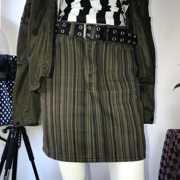 MSCHF Stripe Pattern Denim Mini Skirt