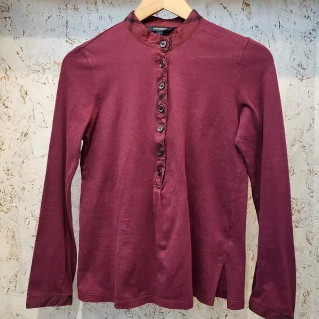 버버리 헨리넥 긴팔 티셔츠 버건디