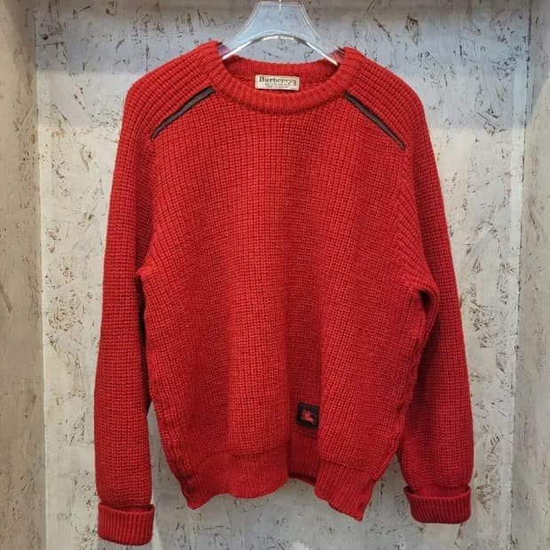버버리 빈티지 레드 니트 스웨터 80's
