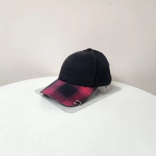 모자)버건디 체크 빈티지