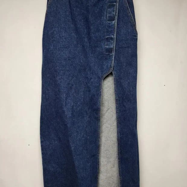 푸쉬버튼 데님 롱스커트S