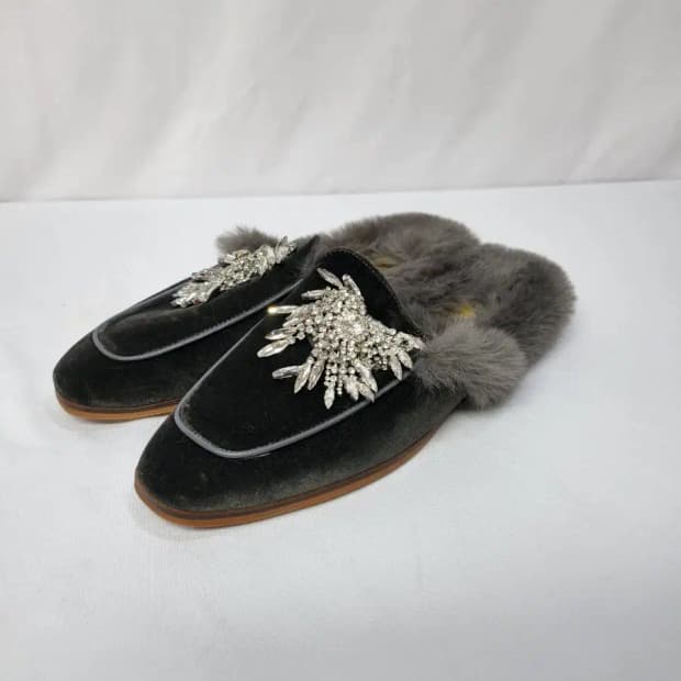 신발)르타론 그리즈 비즈장식 퍼 슬리퍼240-250