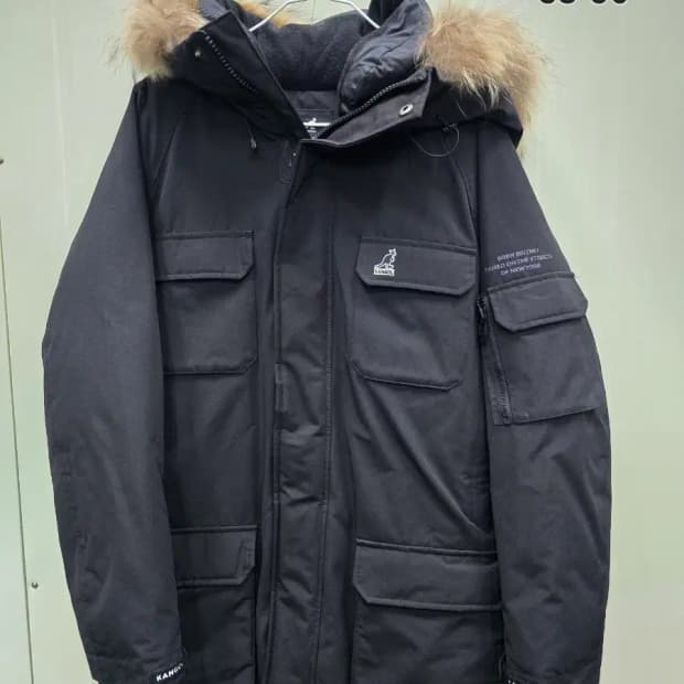 캉골 익스플로러 블랙 후드 패딩 L