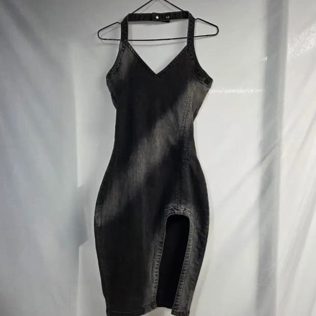 IFIK 데님 12사이즈 홀터넥 슬릿 원피스, 홀터 확인필