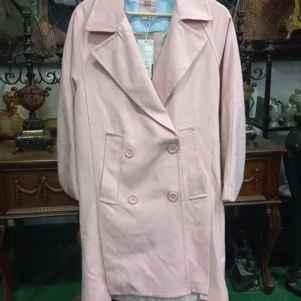 쥬씨쥬디 핑크 면 트렌치코트 면 롱자켓