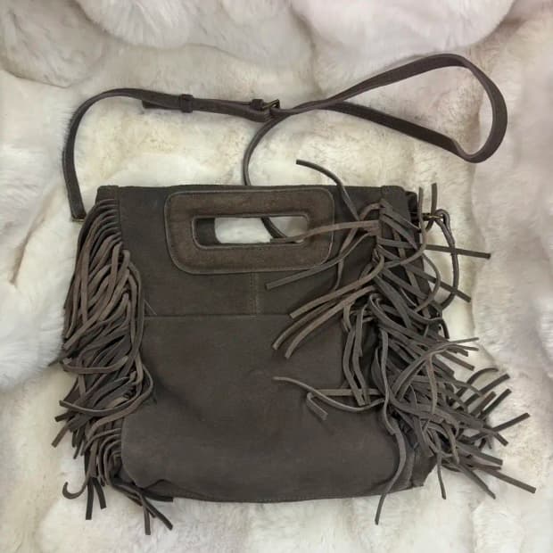 프린지 술 장식  소가죽 스웨이드 크로스 가방