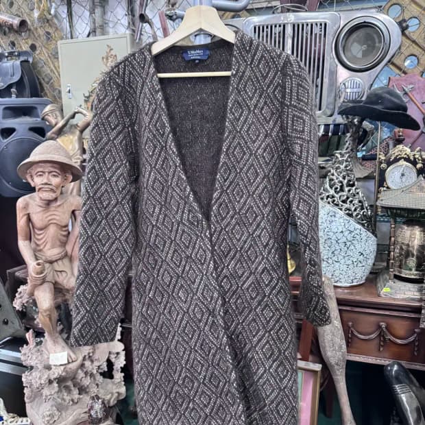 막스마라 Max Mara 브라운 울 다이아 패턴 롱가디건