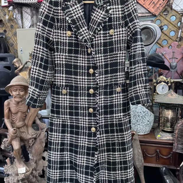 모조에스핀 트위트 A라인 체크무늬 롱코트(55)