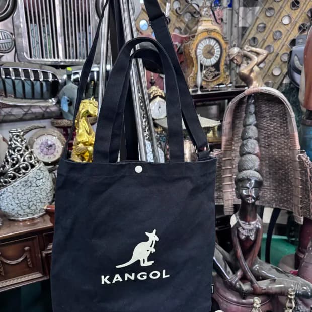 캉골 블랙 캔버스 크로스 토트백