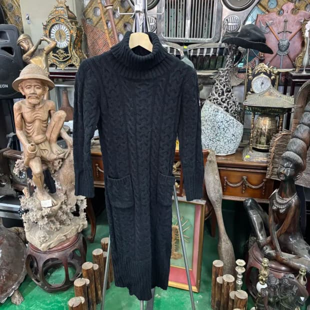 몽클레어 터틀넥 케이블 니트 롱 원피스