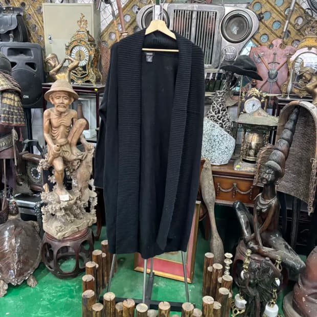 DKNY 숄카라 홍 니트 가디건 코트