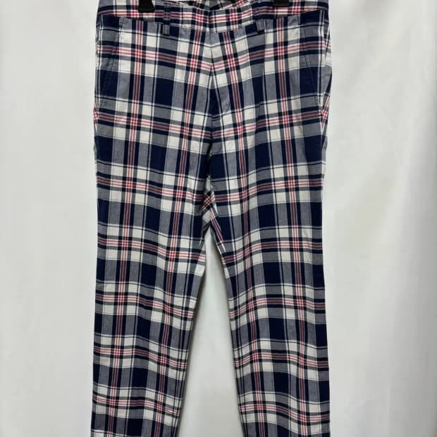 핑 체크무늬 바지 면 팬츠