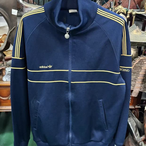 빈티지 아디다스"테크노(TECHNO)" 트랙 네이비 옐로우 스티치 재킷