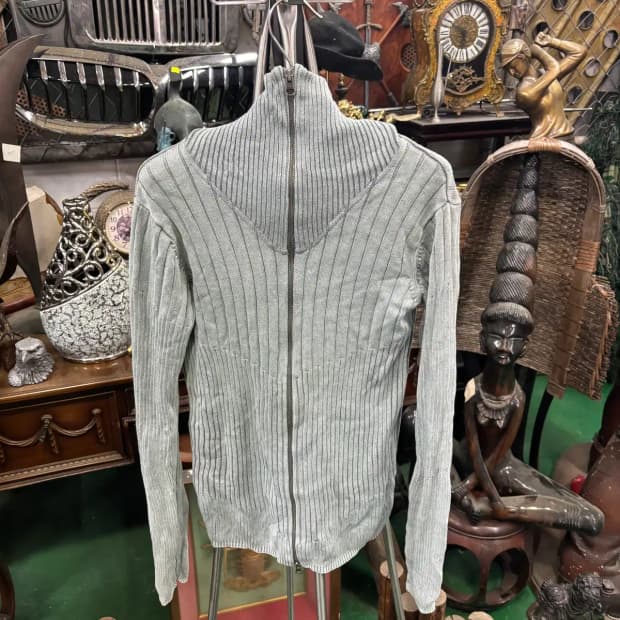 아르마니 익스체인지 (A|X) 그레이 립 니트 집업 가디건