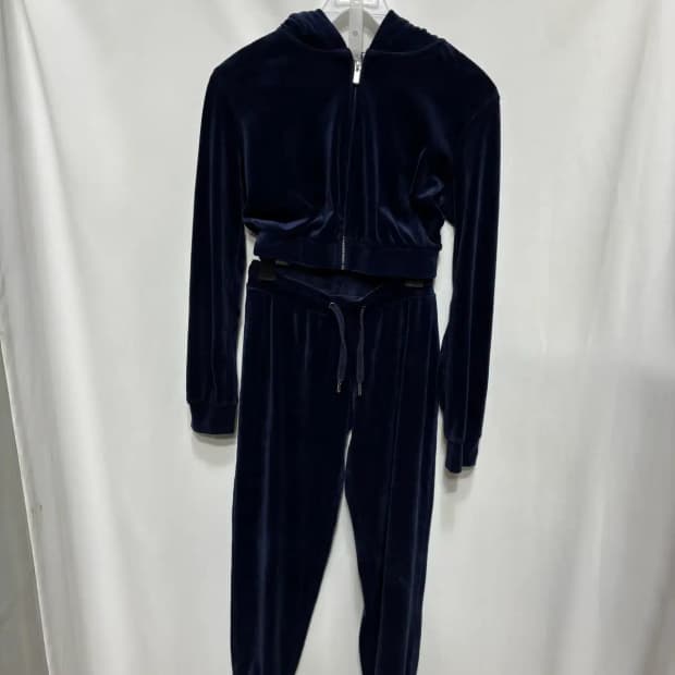 H&M 네이비 벨로아 크롭 후드 집업 바지 세트 XS