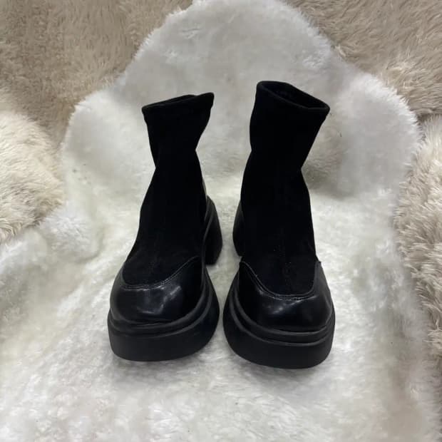 블랙 스웨이드 스판 앵클 부츠 230