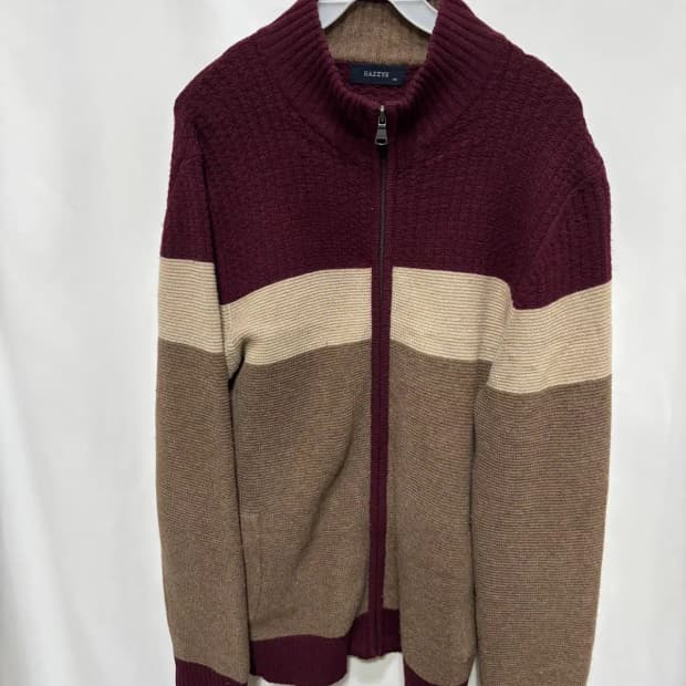 헤지스(HAZZYS)남성 스트라이프 니트 105 집업 가디건