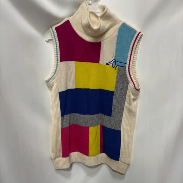 루이까스텔 컬러블록 패치워크 터틀넥 조끼 100