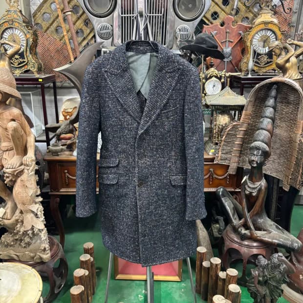 이탈리아 브랜드 헤보  모헤어 알파카 혼방 트위드 롱코트