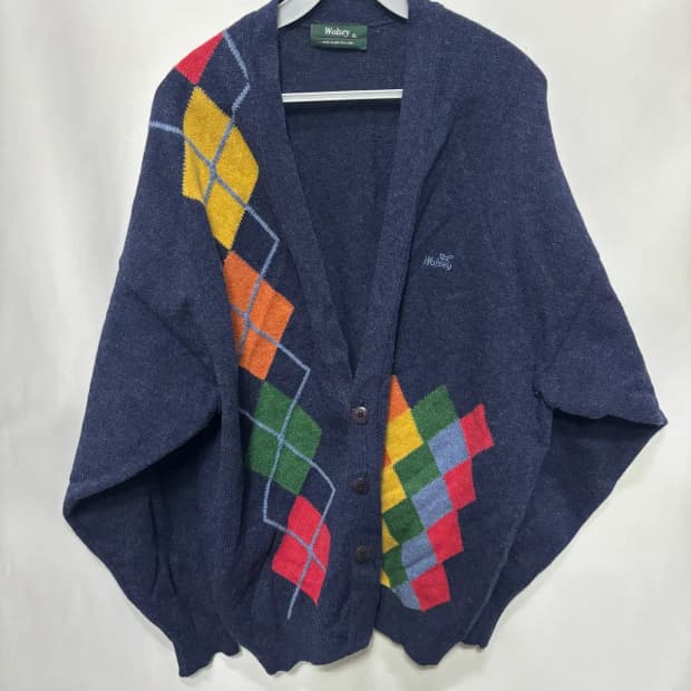 울시(Woolsey)아가일 패턴 네이비 가디건 XL