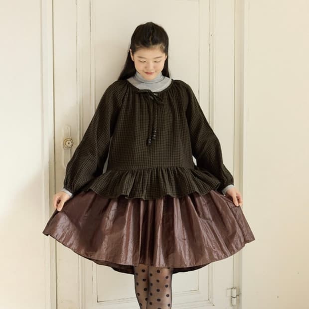 콜로신스 체크 블라우스 그린