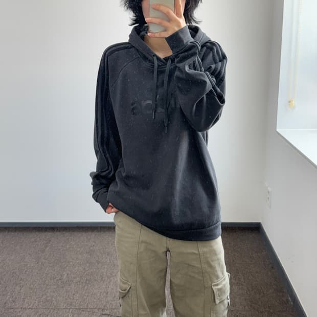 Adidas 아디다스 블랙 스펠아웃 로고 차콜 후드티