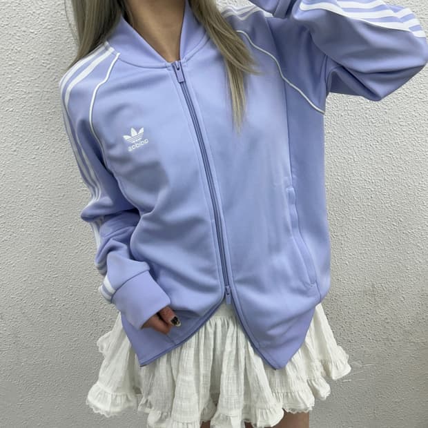 아디다스 화이트라인 코튼캔디 퍼플 트랙탑 L