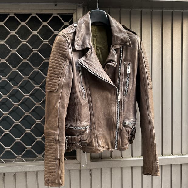 Vintage ash lambskin leather biker jacke