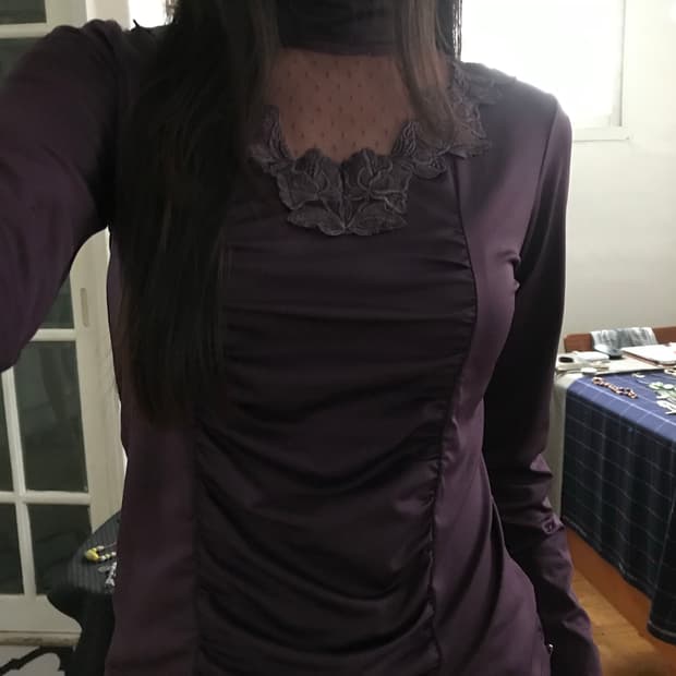vintage purple lace shirring top