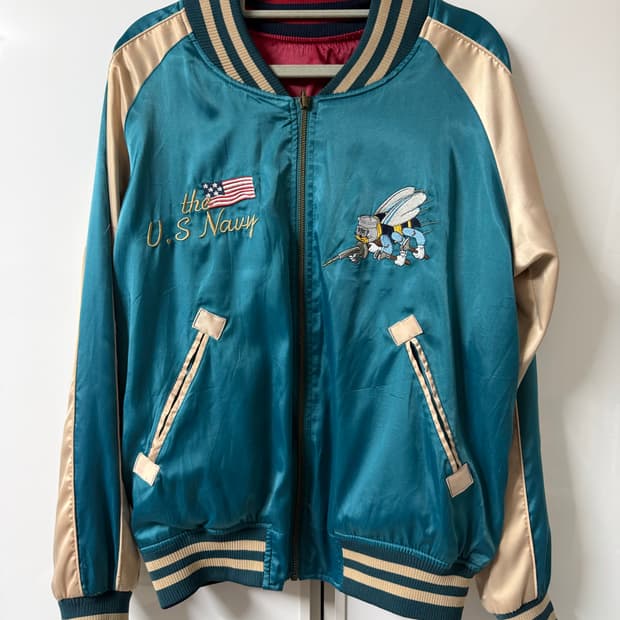 빈티지 스카잔 리버시블 블루 레드