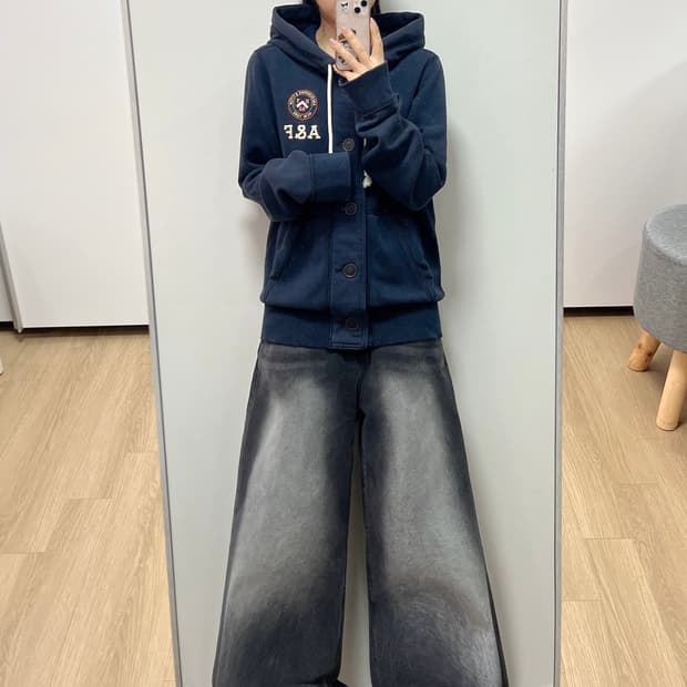 아베크롬비 자수로고 버튼 네이비 후드 가디건