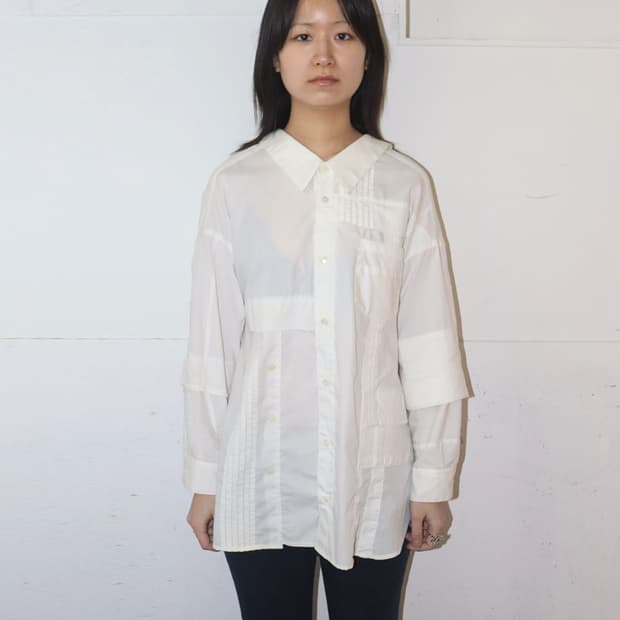 미하라 야스히로 “모디파이드” 패치워크 버튼 업 오픈카라 셔츠