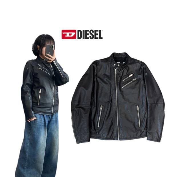 디젤 바이커 리얼레더 물소가죽 사선 라이더 가죽자켓