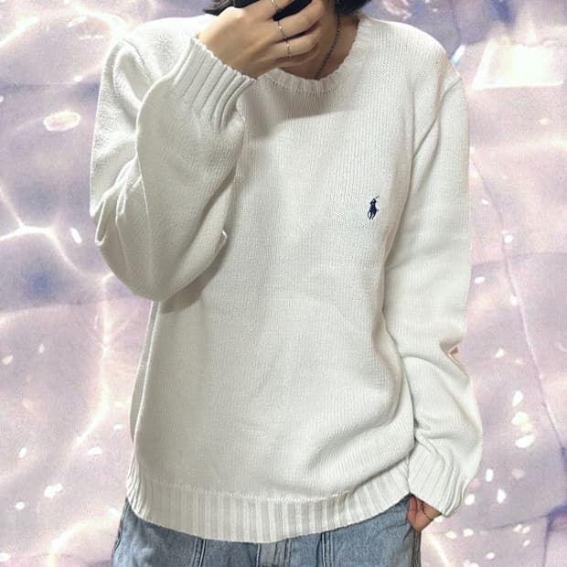 폴로 랄프로렌 오버핏 코튼 니트 아이보리 화이트 M