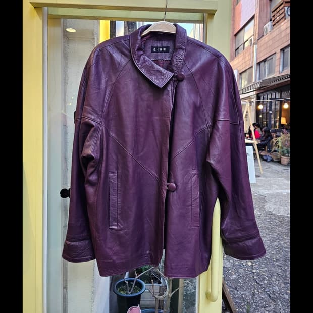 빈티지 퍼플 가죽 자켓(양가죽)