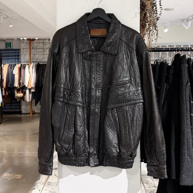 진도 딥브라운 램스킨 레더 봄버 자켓